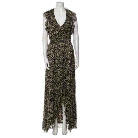 L'agence Womens Brown Abstract Printed Silk Sophie Flutter Maxi Dress Size M - Picture 12 of 14
